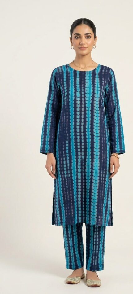Indigo Aqua Tie-Dye Printed 2-Piece Suit